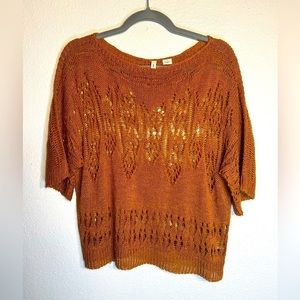 Moth Open Knit Short Sleeve Sweater Top in Rust